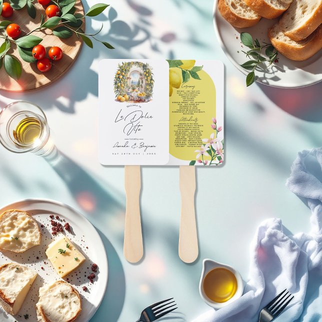 Leque Programa de Casamento Mediterranean La Dolce Vita (Mediterranean La Dolce Vita Wedding Program Hand Fan)