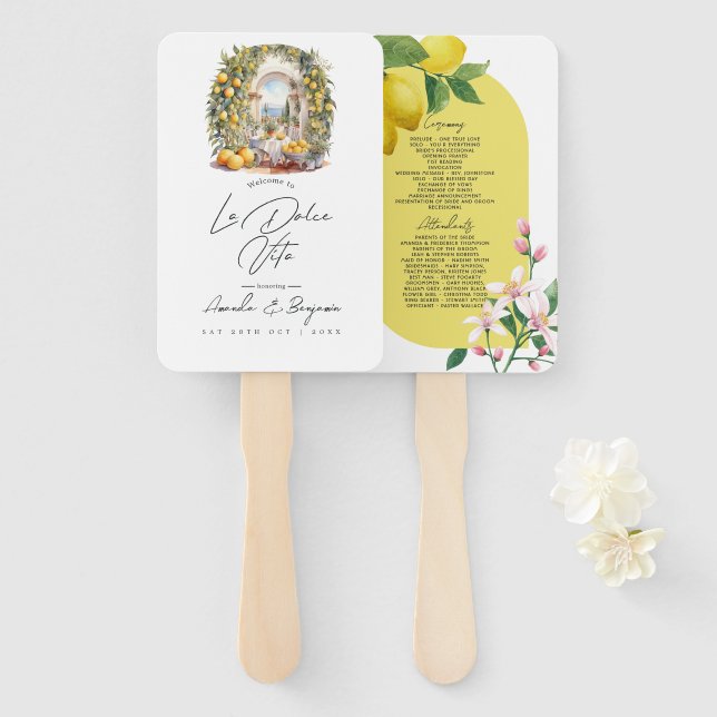 Leque Programa de Casamento Mediterranean La Dolce Vita (Frente e Verso)