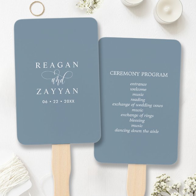 Leque Programa de Casamento Minimalista Azul Empoeirado (Criador carregado)