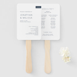 Leque Programa de Casamento Minimalista Azul Naval e Bra