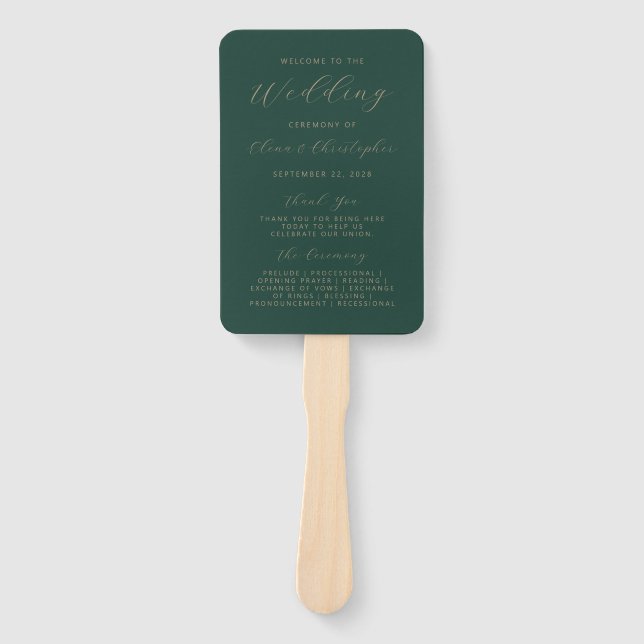 Leque Programa de Casamento Minimalista Escuro Verde Dou (Frente)
