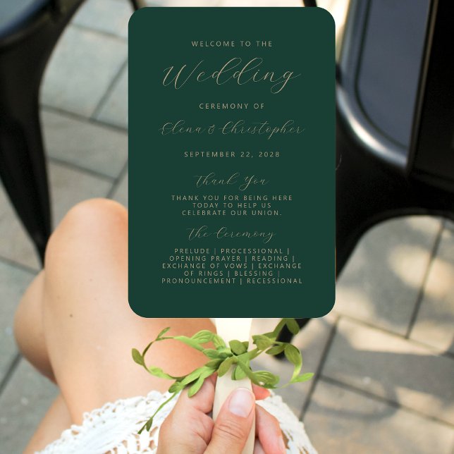 Leque Programa de Casamento Minimalista Escuro Verde Dou (Criador carregado)