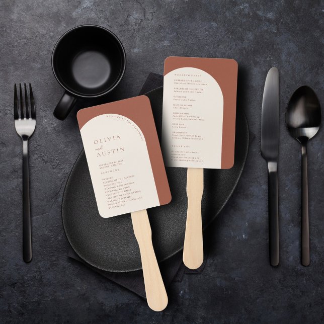 Leque Programa de Casamento Minimalista Moderno em Terra (Criador carregado)