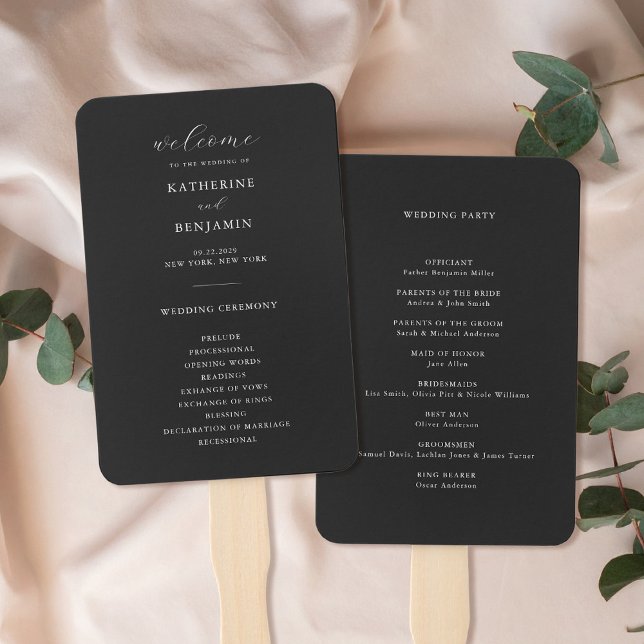 Leque Programa de Casamento Mínimo de Negro Moderno Matt (Criador carregado)