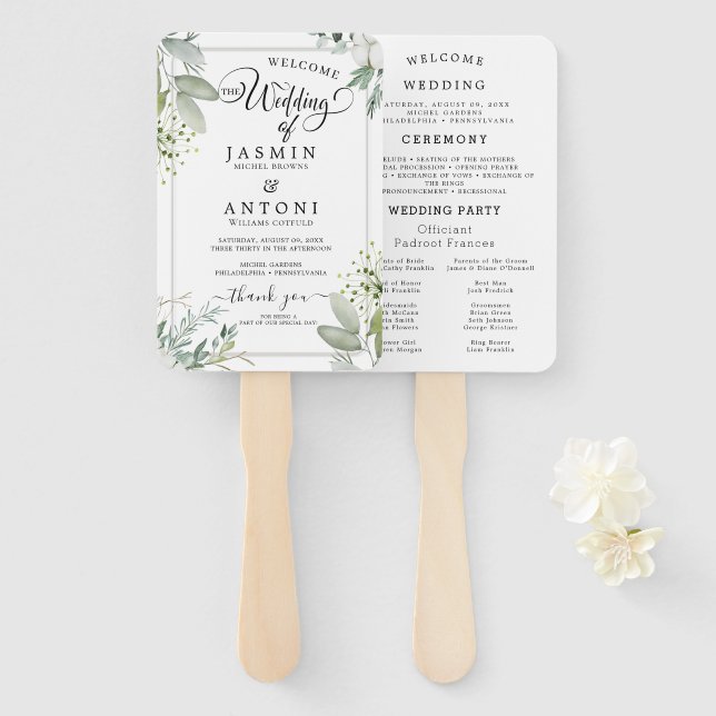 Leque Programa de Casamento Moderno (Frente e Verso)