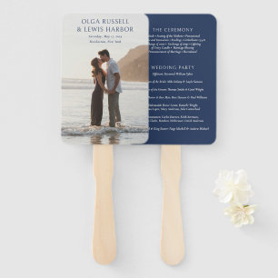 Leque Programa de Casamento Moderno Creme e Azul-Marinho