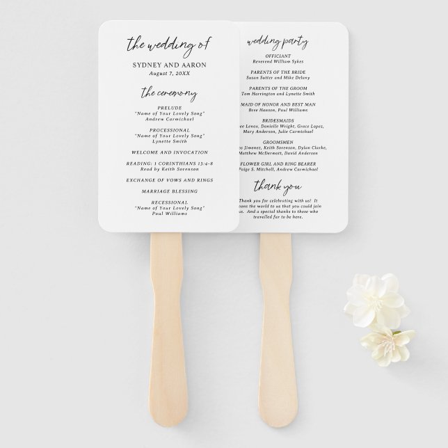 Leque Programa de Casamento Moderno de Sydney (Frente e Verso)