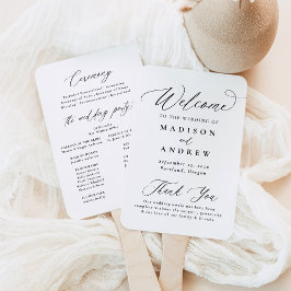 Leque Programa de Casamento Moderno Elegante Caligrafia