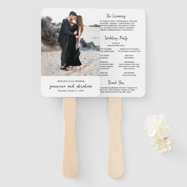 Leque Programa de Casamento Moderno em Foto Preta e Bran (Frente e Verso)