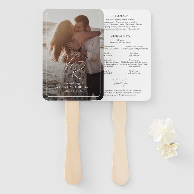 Leque Programa de Casamento Moderno em Foto Preto e Bran (Frente e Verso)