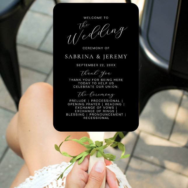 Leque Programa de Casamento Moderno em Preto e Branco co (Criador carregado)