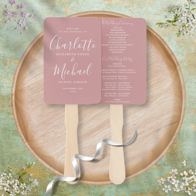 Leque Programa de Casamento Moderno em Script Rosa Empoe (Criador carregado)