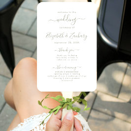 Leque Programa de Casamento Moderno em Verde Sage com Le