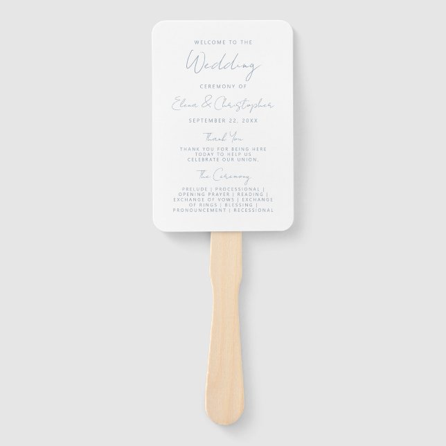 Leque Programa de Casamento Moderno Minimalista em Azul  (Frente)