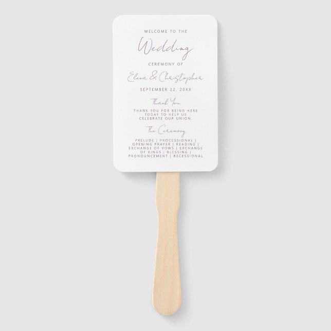 Leque Programa de Casamento Moderno Minimalista em Roxo  (Frente)