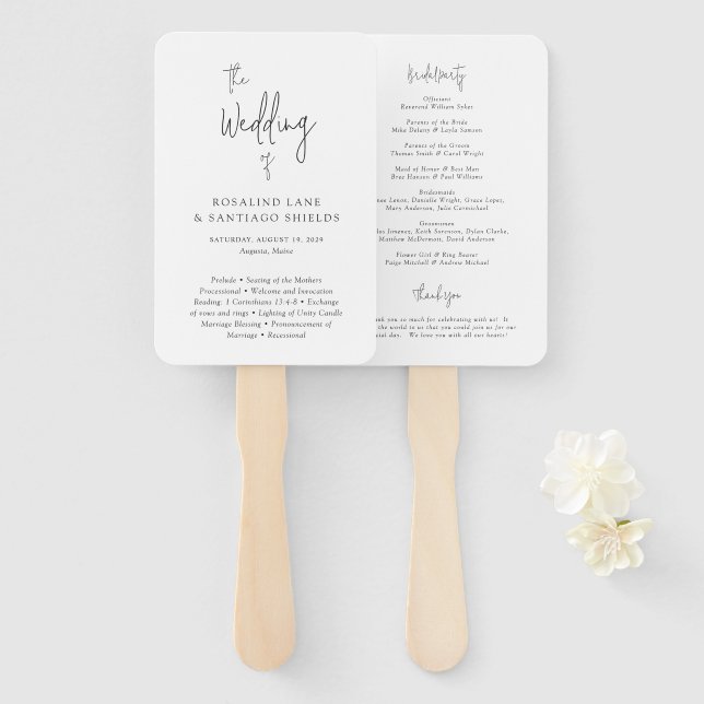 Leque Programa de Casamento Moderno Preto e Branco Cláss (Frente e Verso)