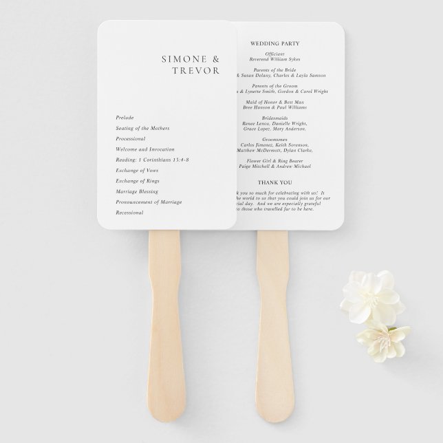 Leque Programa de Casamento Moderno Preto e Branco Limpo (Frente e Verso)