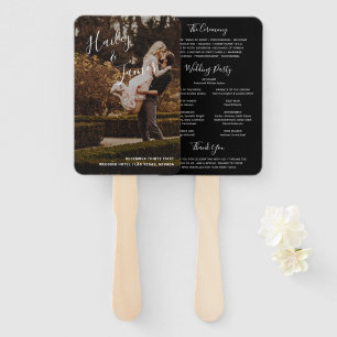 Leque Programa de Casamento Moderno Preto Elegante em Fo