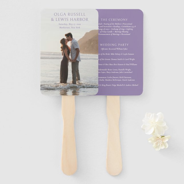 Leque Programa de Casamento Moderno Roxo Simples (Frente e Verso)