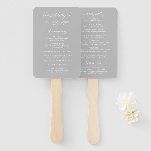 Leque Programa de Casamento Moderno Sydney Gray (Frente e Verso)