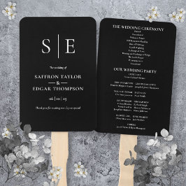 Leque Programa de Casamento Monograma Preto e Branco