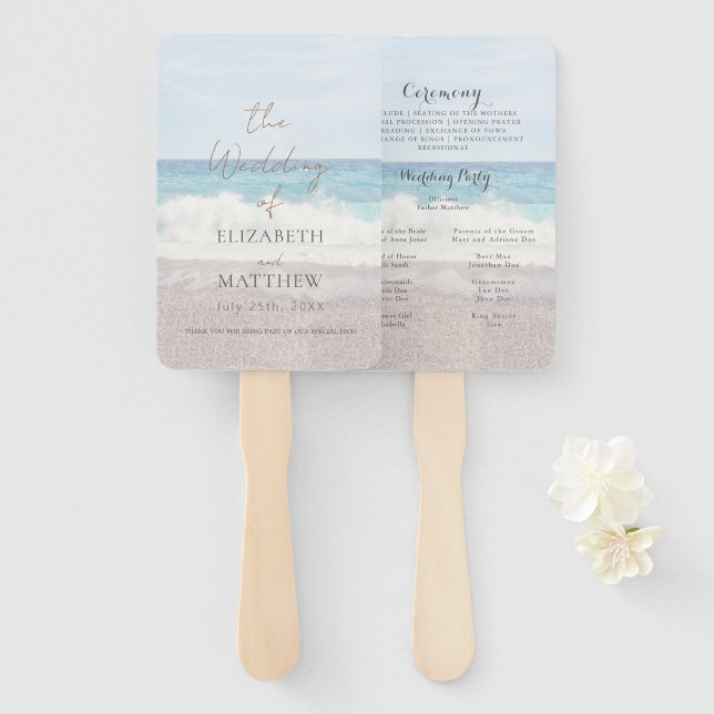 Leque Programa de Casamento na Praia/Casamento à Beira-M (Frente e Verso)