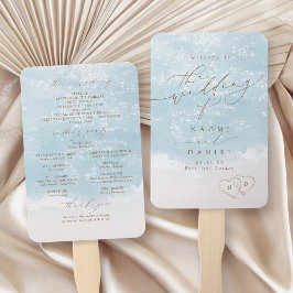 Leque Programa de Casamento na Praia com Corações em Scr