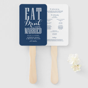 Leque Programa de Casamento Navy Blue Eat Drink and Be M