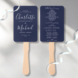 Leque Programa de Casamento Navy Blue Elegante Assinatur