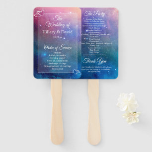 Leque Programa de Casamento Nebulosa Rosa e Azul