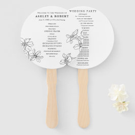 Leque Programa de Casamento Negro e Branco Floral Modern