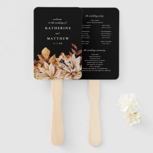 Leque Programa de Casamento Negro Floral do outono Elega