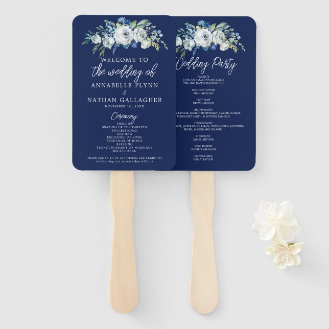 Leque Programa de Casamento no inverno Moderno Floral ma (Frente e Verso)