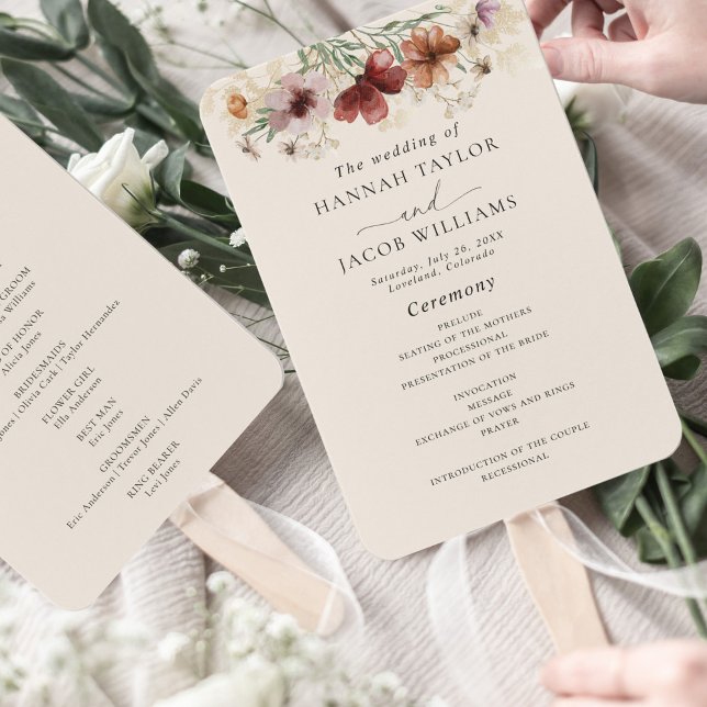 Leque Programa de Casamento outono de Boho Wildflower (Criador carregado)