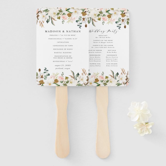 Leque Programa de Casamento Personalizado Aquarela Magnó (Frente e Verso)