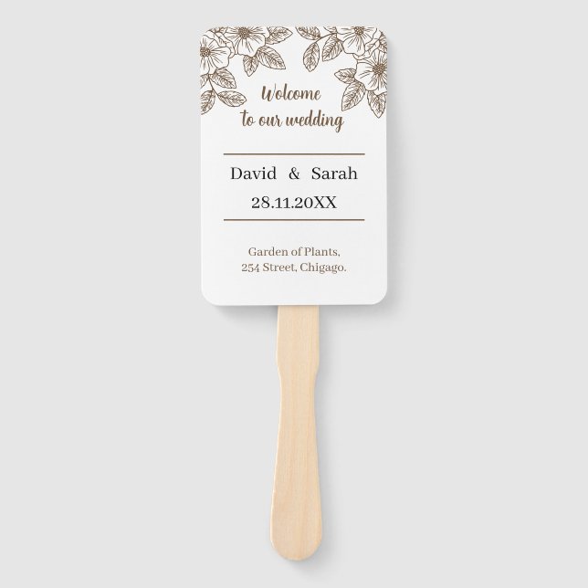 Leque Programa de Casamento Personalizado da Flor Marrom (Frente)