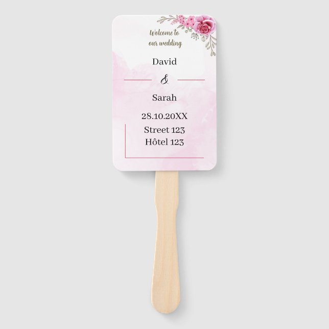 Leque Programa de Casamento Personalizado Elegante Rosa (Frente)