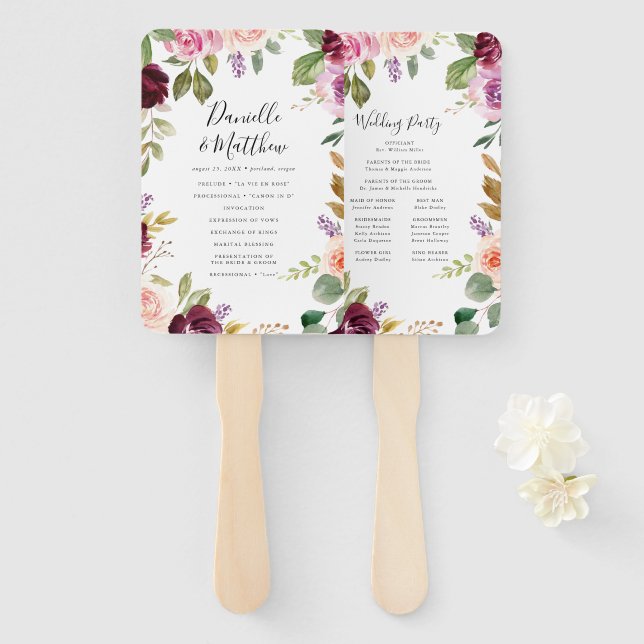 Leque Programa de Casamento Personalizado Rústico Moody  (Frente e Verso)