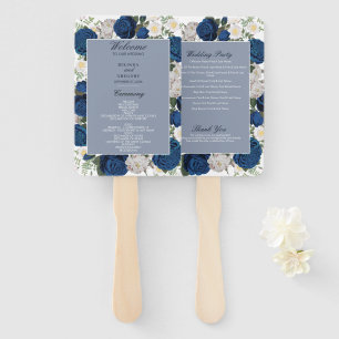 Leque Programa de Casamento por Aquarela Floral Azul Mod