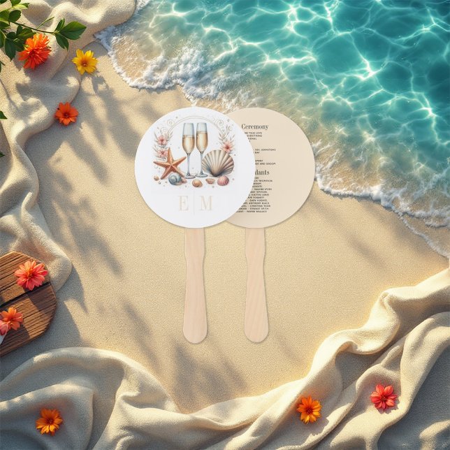 Leque Programa de Casamento Praia Coastal Chic (Coastal Chic Beach Wedding Program Hand Fan)