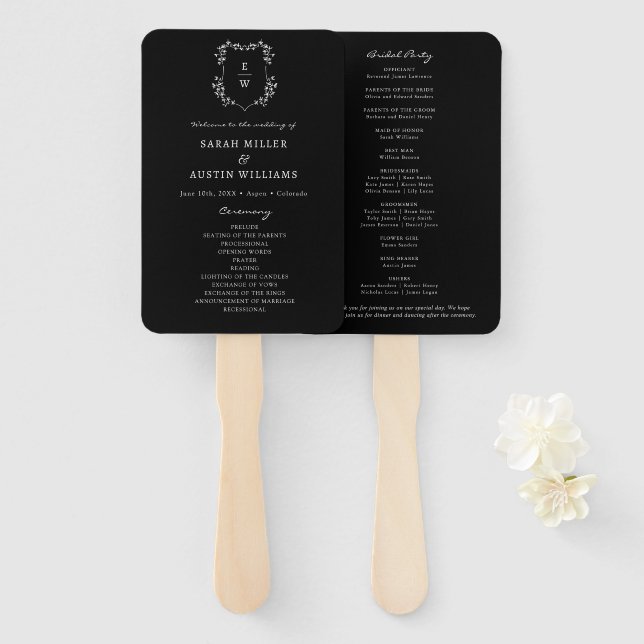 Leque Programa de Casamento Preto (Frente e Verso)