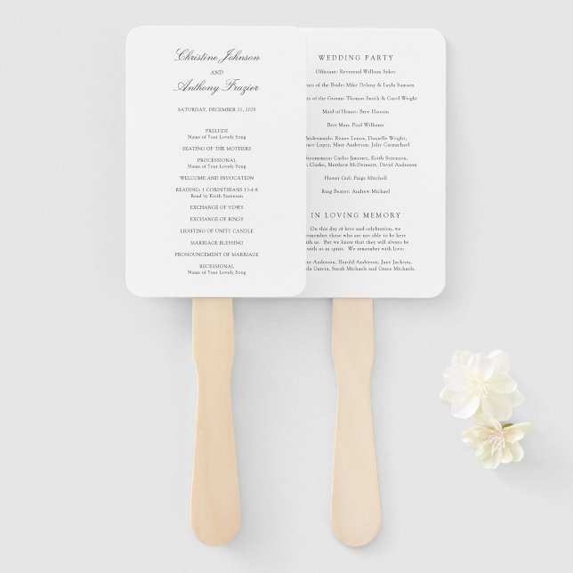 Leque Programa de Casamento Preto e Branco Clássico Old  (Frente e Verso)