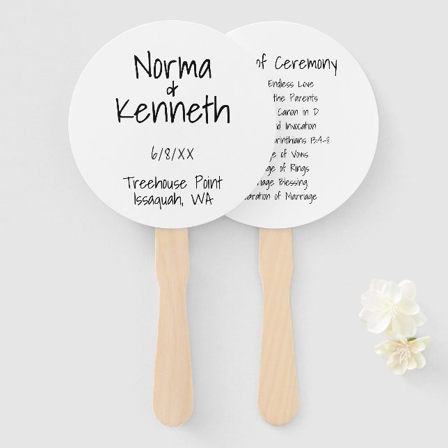 Leque Programa de Casamento Preto e Branco Simples (Frente e Verso)