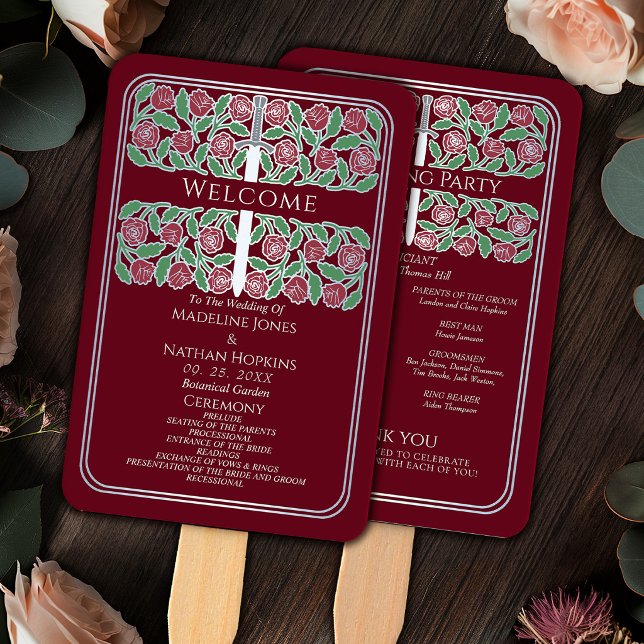 Leque Programa de Casamento Real Espada Floral Prata Ver (Criador carregado)