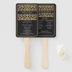 Leque Programa de Casamento Real Espada Medieval Dourada