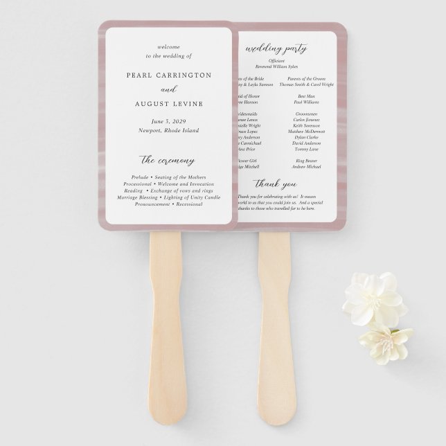 Leque Programa de Casamento Rosa Chique Costeira Elegant (Frente e Verso)