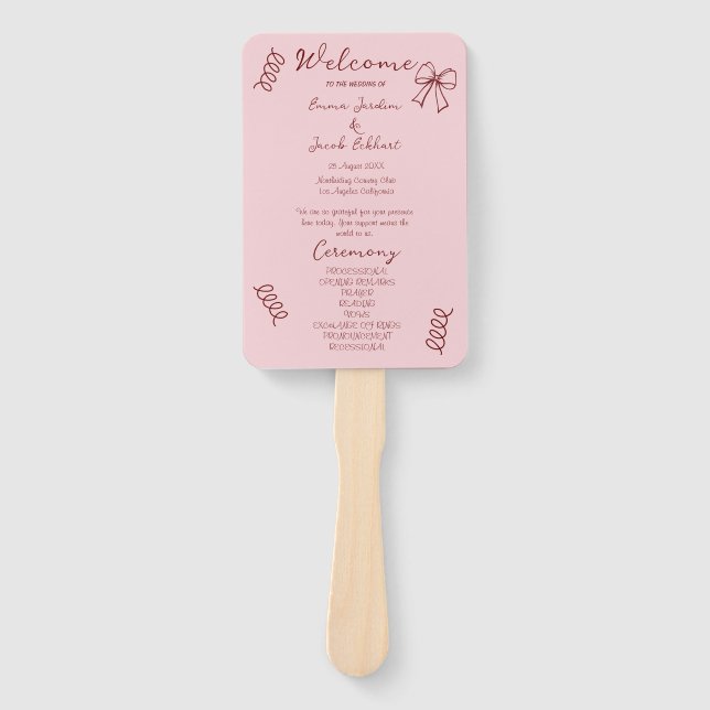 Leque Programa de Casamento Rosa com Rabiscos Excêntrico (Frente)