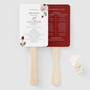 Leque Programa de Casamento Rosa De Vinhos Com Pincel E