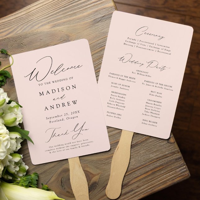 Leque Programa de Casamento Rosa Elegante Moderno (Criador carregado)