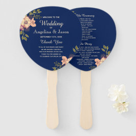 Leque Programa de Casamento Rosa Floral e Azul